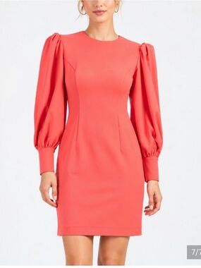 Trina Turk Coral Puff-Sleeve Mini Dress